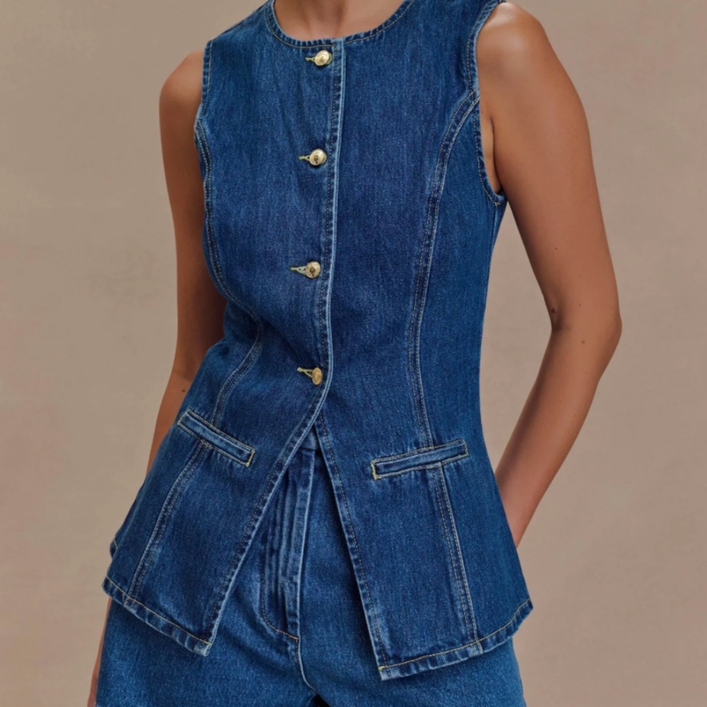 Meshki Abel Denim Button Up Top - Dark Blue